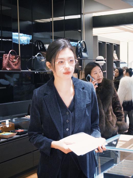 法小曼*子珍高级感深蓝色商务风长袖西装套装女新款牛仔肌理感通勤职业装CPM2572 商品图5