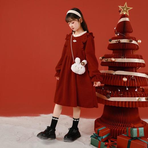 大女童连衣裙加绒童装红色秋冬新款一件代发新年2025洋气公主裙 商品图3