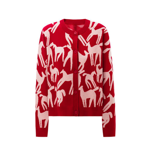 SELFWHO绵羊毛混纺撞色提花生肖马毛衣女2026春新款圆领针织上衣 商品图3