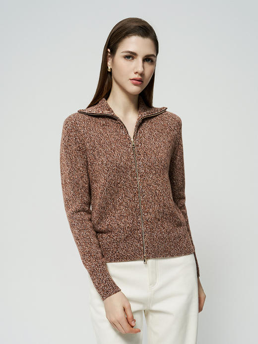 【双拉链混色羊绒开衫】羊绒世家秋冬新品女士100%山羊绒针织开衫外套 商品图1