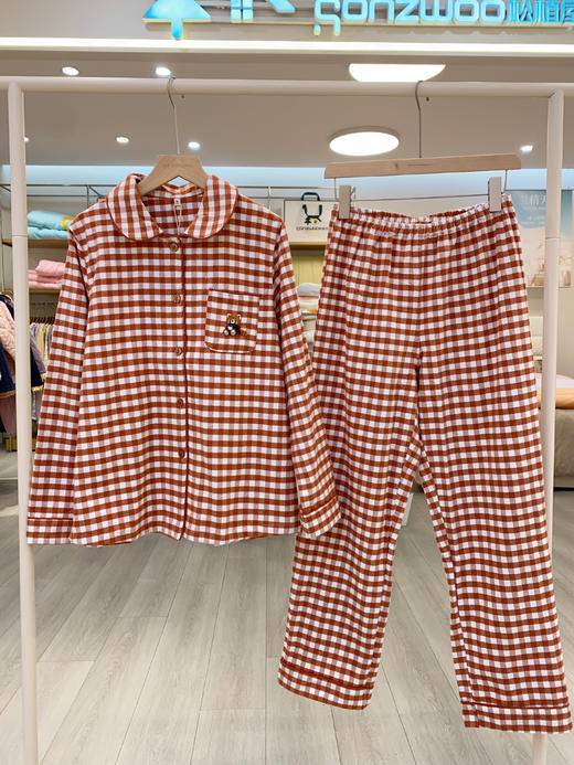 松植屋秋冬女款《动物会》加厚磨毛绒布长袖睡衣套装100%全棉绒布家居服 商品图3