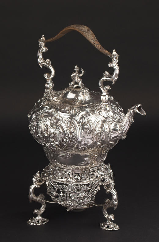 独角鹿西洋古董18世纪中期英国William Grundy银器制作工坊出品Chinoiserie中国风东方人物主题纯银精雕温水壶 商品图2