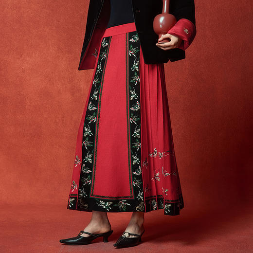 【林栖设计小店】福蝶鸣春|恭王府联名马面裙2026早春新款羊毛秋色毛织半身裙1961274 商品图8