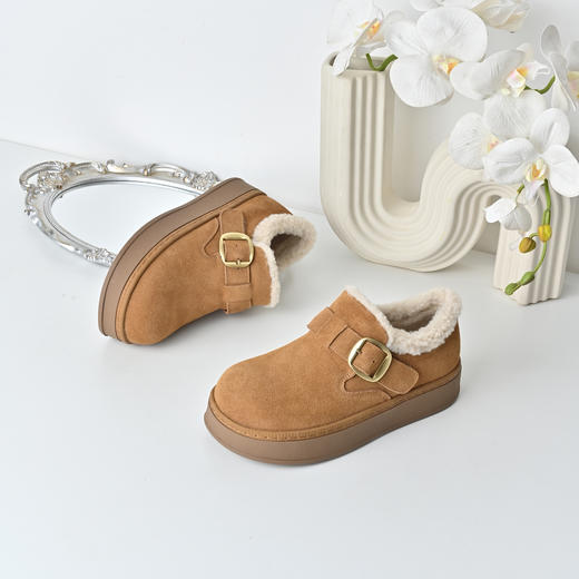 经典鲨2025年冬季专柜新品牛皮革魔术贴平底勃肯鞋雪地靴女KW323-558071 商品图3