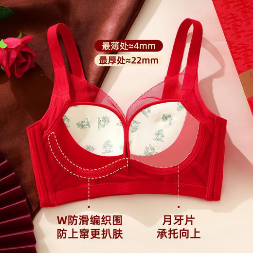 雅黛俪女士内衣内裤套装本命年结婚喜庆大红色性感蕾丝小胸聚拢显大文胸罩三角裤 商品图4