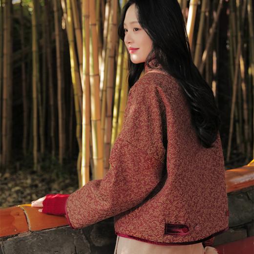 福小袄 花满枝 羊毛桑蚕丝软绸 丝绒滚边羊驼绒新中式对襟棉衣 商品图2