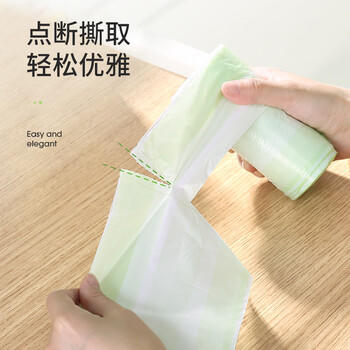 美丽雅背心式垃圾袋绿白条纹45*55cm60只1丝点断式家用厨房手提塑料袋 商品图5