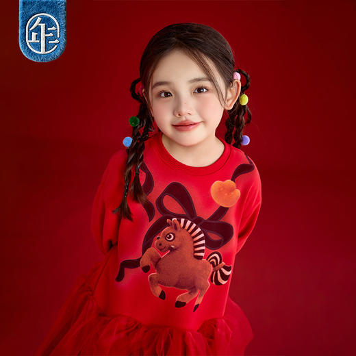 年衣童装长袖连衣裙冬季新款女童加厚生肖马年蓬蓬利马有连衣裙 商品图4