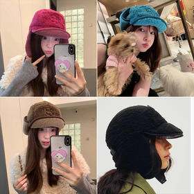 爆款！【韩系毛绒羊羔绒花朵刺绣雷锋帽】加厚、护耳、显脸小！冬季保暖防寒选它！多巴胺色系点亮穿搭WD
