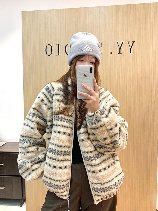 加绒加厚~2025费尔岛提花分割羊羔毛外套女秋冬宽松保暖棉服！ 商品图0