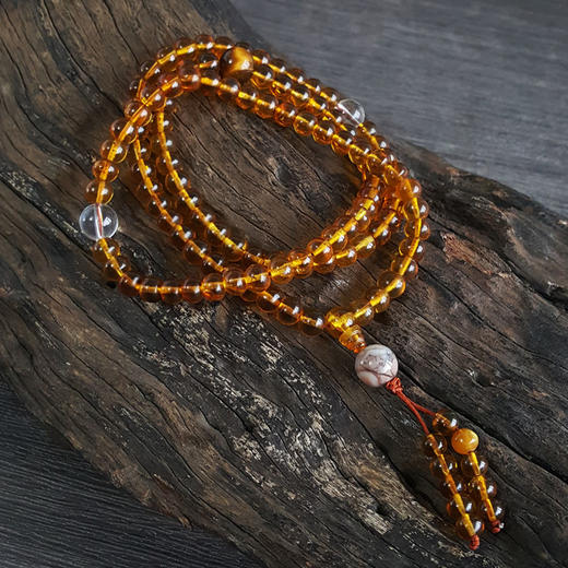 【天然正品】天然约7MM无杂裂108颗抚顺矿珀琥珀圆珠吊坠项链 64CM 011225JJ04 商品图2