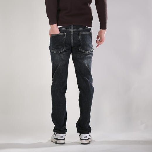 DRONKOO 2025 正常腰左袋刺绣字母皮标一体绒厚牛仔长裤 商品图4