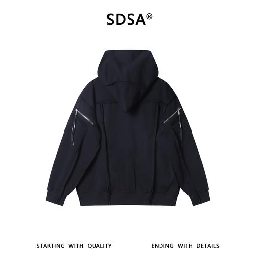 WT364SDSA男士秋冬新款痞帅男装潮牌磨边斜拉链设计连帽卫衣纯色百搭 商品图5