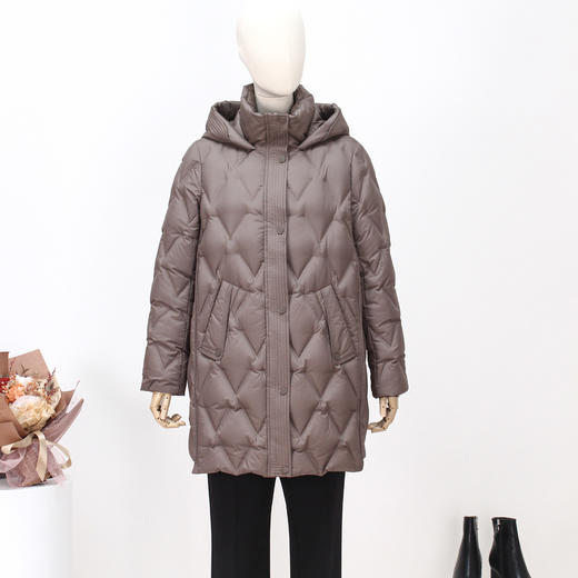 FOCALS新款连帽简约休闲保暖中长款压花立领羽绒服FRSDD507 商品图4