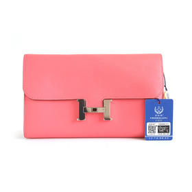 【95新】HERMES爱马仕粉色银扣康康钱包女士 191225AK27