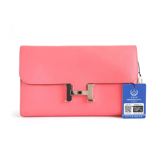 【95新】HERMES爱马仕粉色银扣康康钱包女士 191225AK27 商品图0
