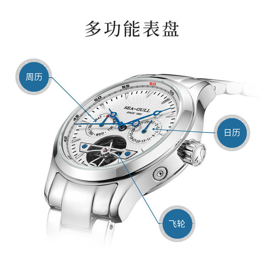 18G9000360S10 海鸥SEA-GULL 飞轮系列男士手表日历周历透底镂空精钢防水自动机械表腕表160 商品图2