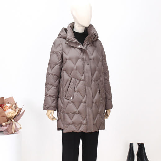 FOCALS新款连帽简约休闲保暖中长款压花立领羽绒服FRSDD507 商品图3