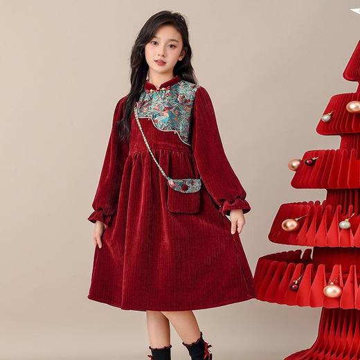 女童红色连衣裙年服加绒加厚小女孩甜美冬装国风秋冬2025新款裙子 商品图2