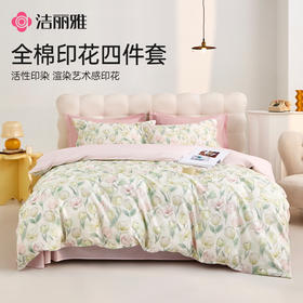 洁丽雅四件套纯棉拉链款全棉被套枕套被罩可爱卡通风床单被套双人