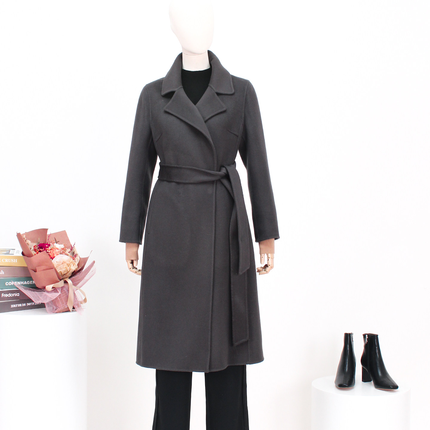 FOCALS福柯斯新款简约休闲纯色羊毛双面呢长款大衣外套FRRDK681A1