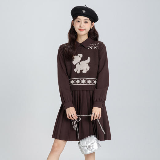 奢姿大码女装2025冬季时尚小狗针织马甲套装胖妹妹气质休闲两件套9554635281AB 商品图2