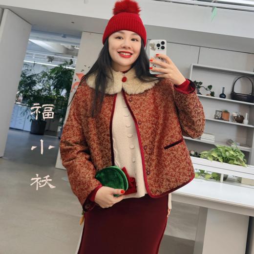 福小袄 花满枝 羊毛桑蚕丝软绸 丝绒滚边羊驼绒新中式对襟棉衣 商品图0