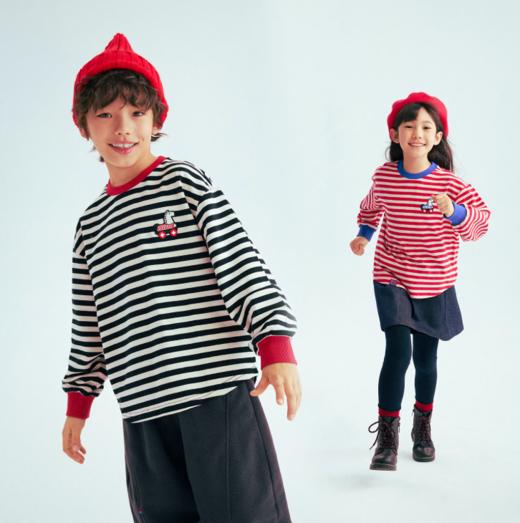 MANHOJIA【好运小马T】儿童长袖新年好事发生小马棉亲子条纹T恤 商品图1