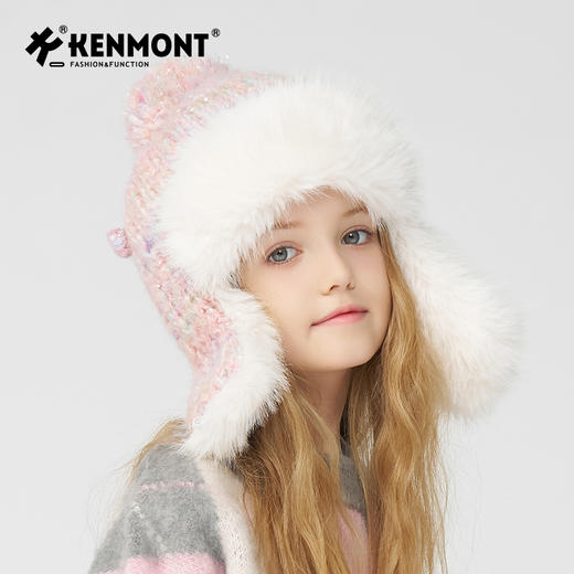 卡蒙儿童帽子女宝秋冬手工编织针织帽软糯毛绒护耳雷锋帽 商品图1