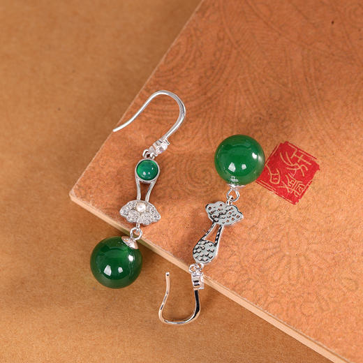 【一念清新】耳饰S925银镶嵌圆珠绿玉髓如意耳饰【RP-EZ700036】 商品图2