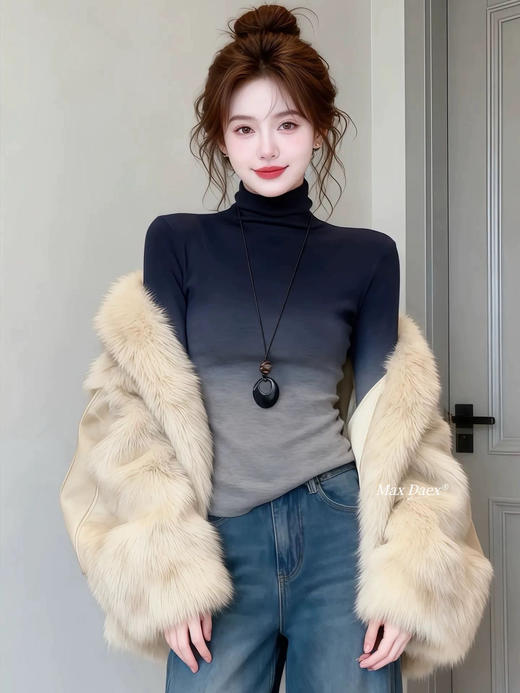 冷艳渐变高领堆堆领针织羊毛针织混纺打底衫 商品图7