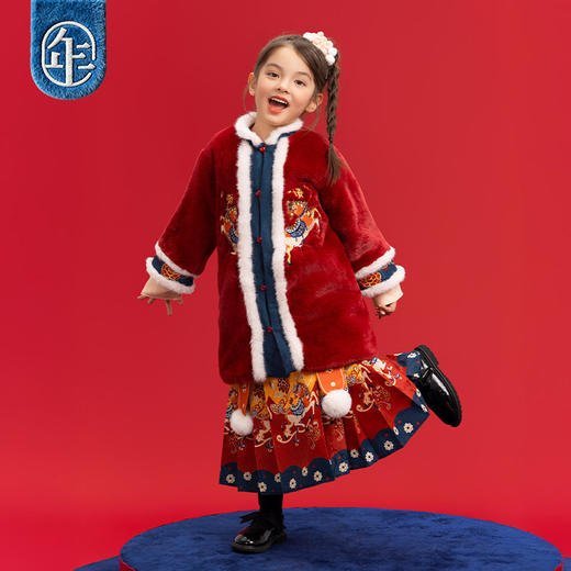 年衣童装儿童加棉汉服套装女童冬季新款新中式一路生花加棉中式套装 商品图2