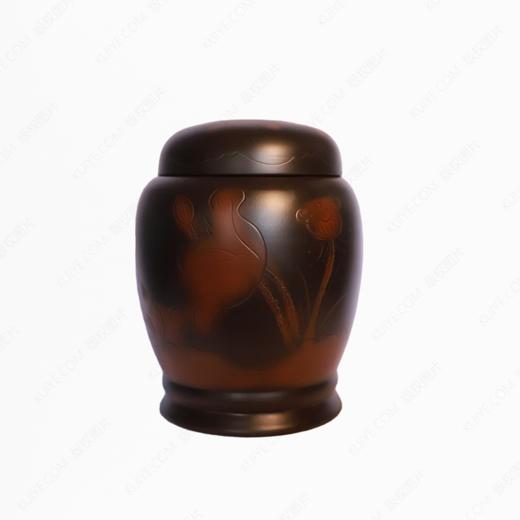 纯手工拉坯五色泥紫陶荷花小坛 （线雕）骨灰坛骨灰罐骨灰盒寿盒 商品图0