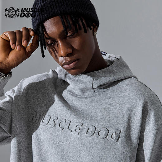 肌肉狗 运动卫衣男秋冬空气层3D压花宽松健身衣服连帽套头衫 商品图1