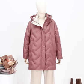 FOCALS新联立领连帽撞色休闲保暖中长款绣花羽绒服FRSDD566PJ