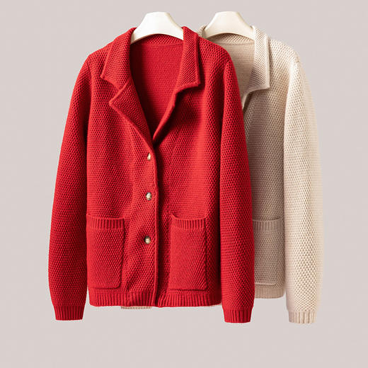 桑榆非晚~重磅加厚100%纯山羊绒西装翻领开衫外套女CYR250355 商品图2