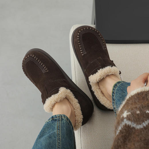OLD 13450反绒皮加绒单鞋棉鞋加绒保暖一脚蹬毛毛鞋 商品图0