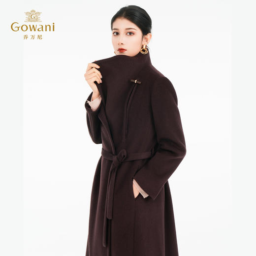 乔万尼新品2025冬100%绵羊毛大气长款复古电影感大翻领系带羊毛呢大衣ED4A710 商品图1