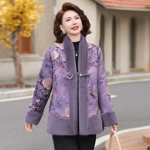 FW 2691新中式妈妈冬装外套皮毛一体皮毛洋气加厚大衣 商品图1