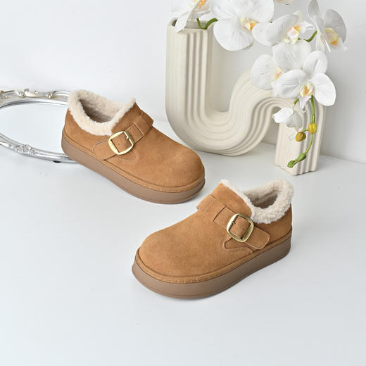 经典鲨2025年冬季专柜新品牛皮革魔术贴平底勃肯鞋雪地靴女KW323-558071 商品图2