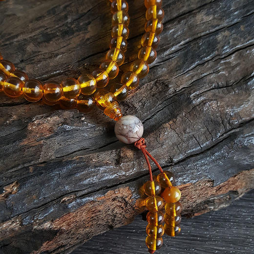 【天然正品】天然约7MM无杂裂108颗抚顺矿珀琥珀圆珠吊坠项链 64CM 011225JJ04 商品图7