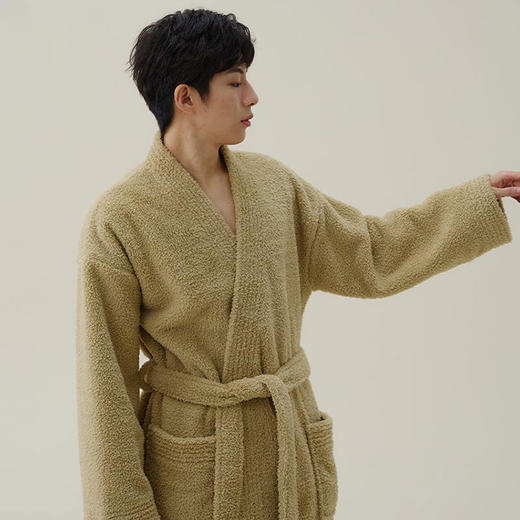 怡吾色纯色V领宽松保暖居家浴袍 | 男女款可选、加厚暖绒、保暖舒适 商品图7