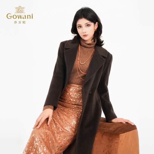 乔万尼2025冬两色可选100%绵羊毛高智感收腰长款毛呢大衣ED4A830 商品图3