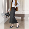 西遇波点毛呢加绒半身裙女冬季新款后开叉中长款直筒a字裙SS051992 商品缩略图2