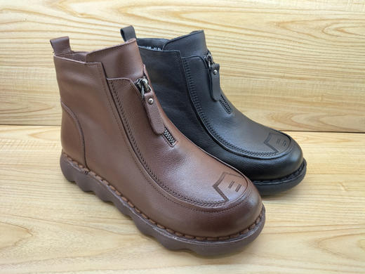 2024冬季新款豪行真皮女鞋24403002M舒适休闲加绒保暖棉短靴 商品图2