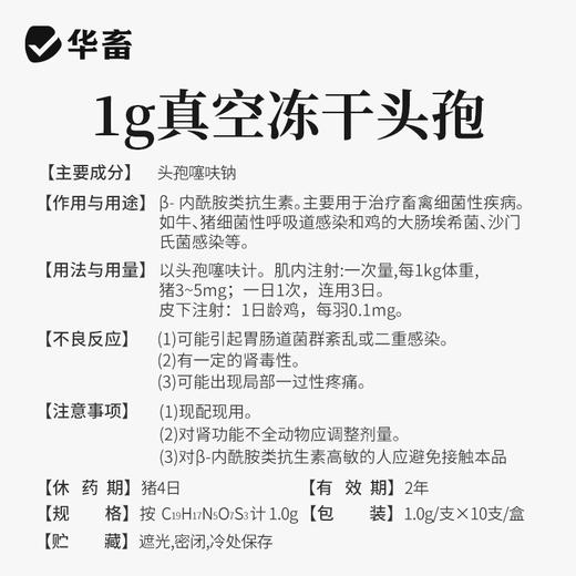 华畜 1.0g注射用头孢噻呋钠*10支 真空头孢冻干粉 疏松多孔 致敏性低 商品图7