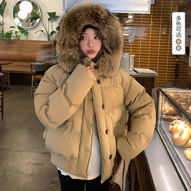 西遇大毛领连帽短款棉服外套女冬季新款保暖加厚小个子面包服SS051990