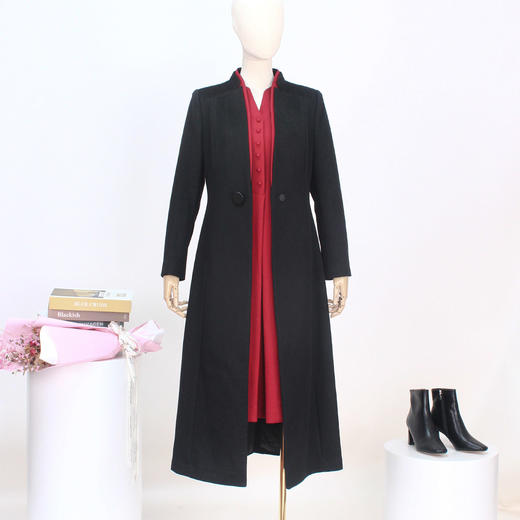 FOCALS新款高级感立领收腰显瘦一粒扣羊毛羊绒大衣外套FRGDK688N1 商品图0