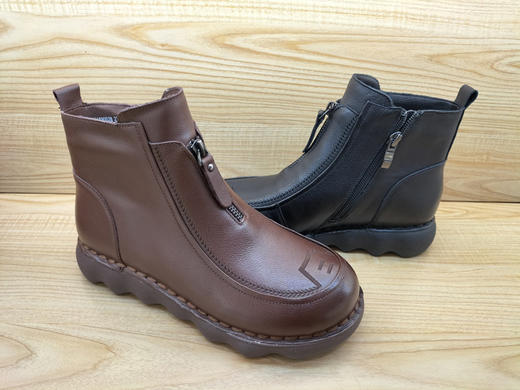 2024冬季新款豪行真皮女鞋24403002M舒适休闲加绒保暖棉短靴 商品图3