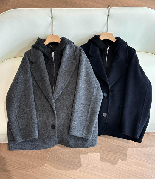 moco可拆卸针织连帽双面呢大衣122505 商品图1